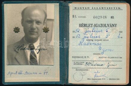 1951 MÁV bérletigazolvány, hozzá 200 km-es balatoni bérletjegy