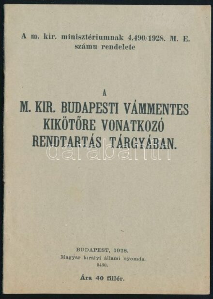 1928 Budapesti vámmentes kikötő szabályzata, 15p