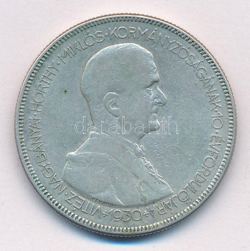 1930. 5P Ag 'Horthy jobbra' T:3 patina Adamo P8