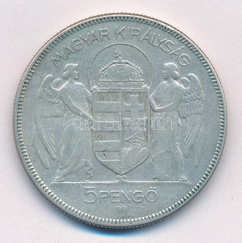 1930. 5P Ag 'Horthy jobbra' T:3 patina Adamo P8 - Image 2