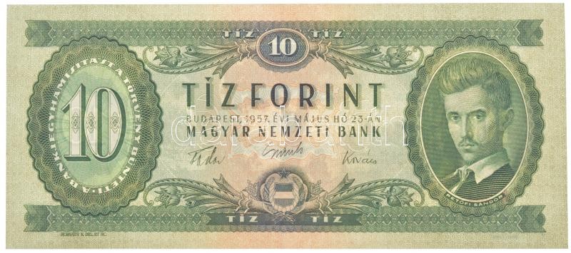 1957. 10Ft 'A 521 050145' T:II / Hungary 1957. 10 Forint 'A 521 050145' C:XF Adamo F4