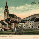 1906 Körmöcbánya, Kremnitz, Kremnica; Fő tér, Janovszky Vilmos üzlete. Ritter Lipót J. kiadása / main square, shop