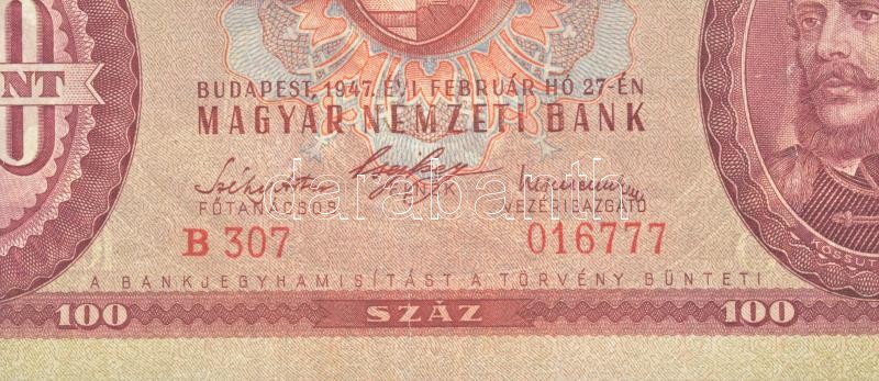 1947. 100Ft 'B 307 016777' T:III / Hungary 1947. 100 Forint 'B 307 016777' C:F Adamo F27 - Image 3