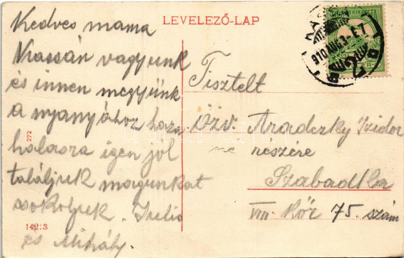 1910 Kassa, Kosice; Kossuth Lajos utca, Kapcsák Vilmos, Breitner Mór, Stock Béla üzletei / street view, shops (EK) - Image 2