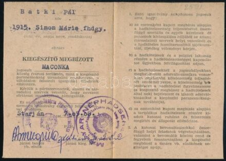 1967 Katonai kiegészítő megbízott igazolvány