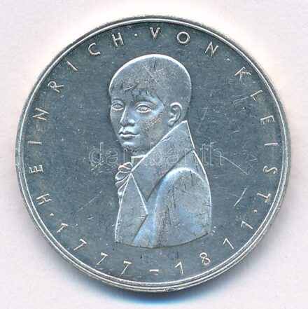 Német Szövetségi Köztársaság 1977G 5M Ag 'Heinrich von Kleist születésének 200. évfordulója' T:1- (eredetileg PP) Federal Repbulic Germany 1977G 5 Mark Ag '200th Anniversary - Birth of Heinrich von Kleist' C:AU (originally PP) Krause