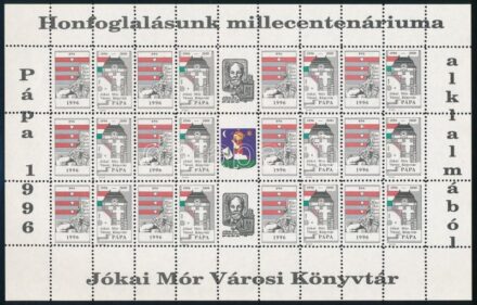 1996 'Honfoglalásunk millecentenáriuma' 27 db levélzáró teljes ívben