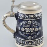 Fajansz sörös kupa, ón fedéllel Pecséttel jelzett 16 cm