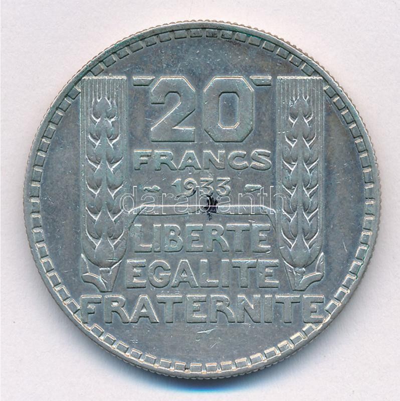 Franciaország 1933. 20Fr Ag T:2 patina France 1933. 20 Francs Ag C:XF patina Krause KM#879 - Image 2