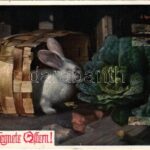 1918 Gesegnete Ostern! / Easter greeting art postcard with rabbit. Deutsche Schulverein Karte Nr. 877. s: Rainer (EM)