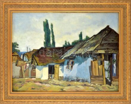 Dezső jelzéssel: Falusi utca (Erdély?). Olaj, vászon, javított, sérült (szakadással). Dekoratív fakeretben. 60x80 cm