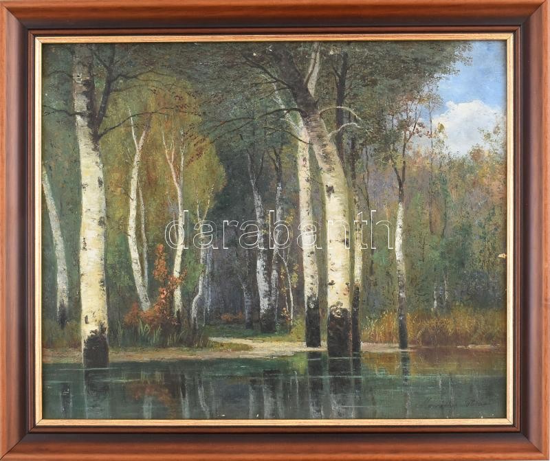 Maróthy István (?-): Erdőbelső. Olaj, vászon. Kisé sérült. Dekoratív fakeretben. 34x42 cm