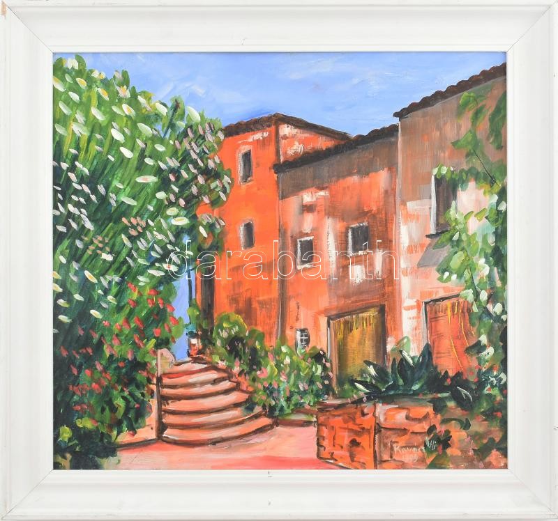 Kovács Ilona (?-): Mediterrán város. Olaj, farost, jelzett, fakeretben. 35x38 cm