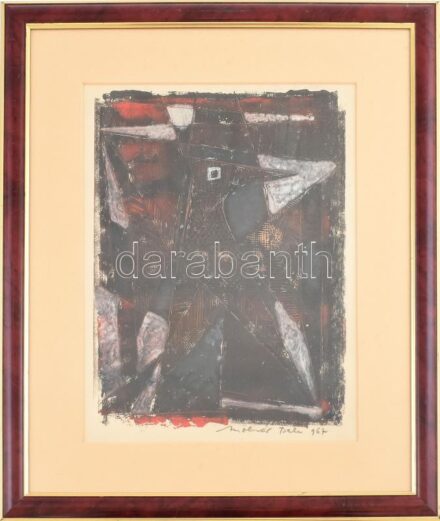 Molnár Béla (?-): Absztrakt formák, 1967. Monotípia, papír jelzett, üvegezett fakeretben. 35x26 cm