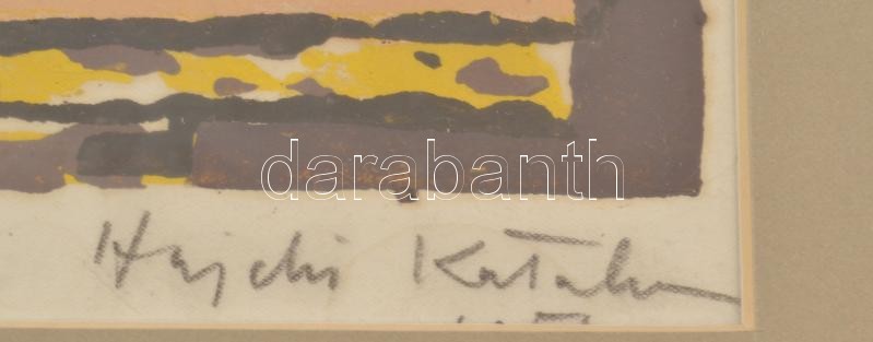 Hajdú Katalin (1932-): Csendélet. Linómetszet, papír, jelzett. Lap alja kissé foltos. Üvegezett fa keretben, 17×40 cm - Image 2