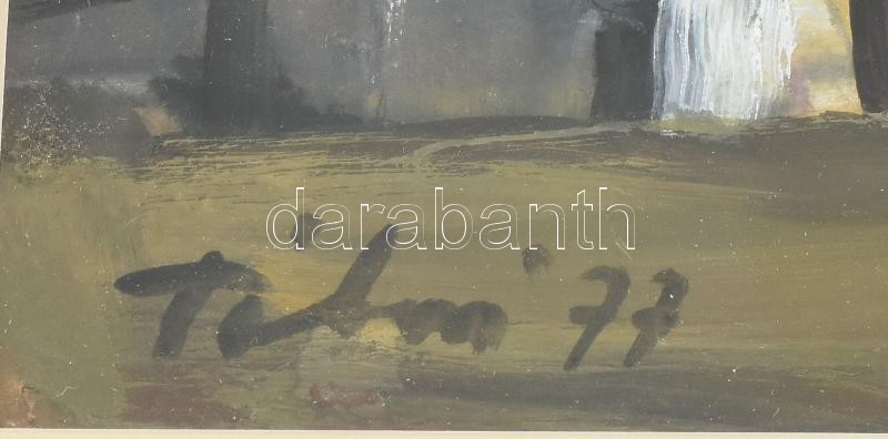 Tábori József (1928-2001): Tanya viharban. Tempera, papír. Jelzett. Üvegezett fakeretben, 29x41,5 cm - Image 2