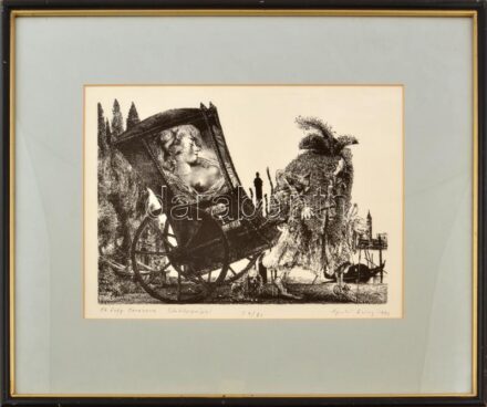 Gyulai Líviusz (1937-2021): Az öreg Casanova, 1992. Litográfia, papír, jelzett, számozott (14/50), 26x35 cm. Üvegezett fakeretben.