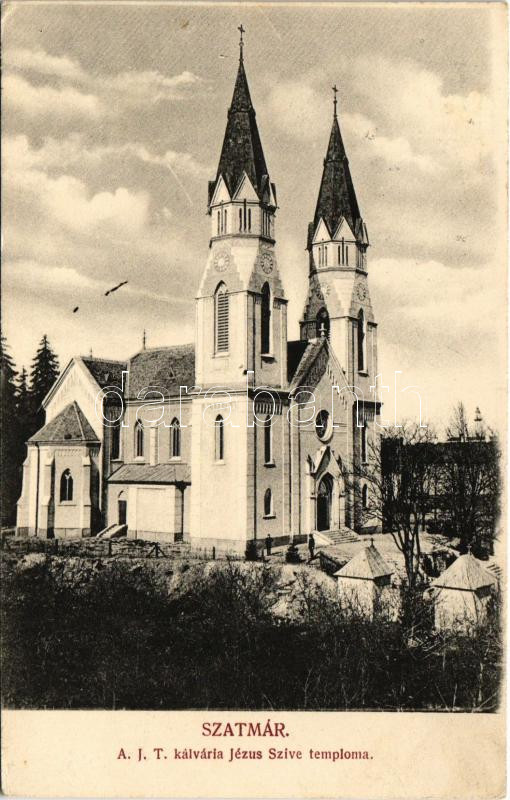 1911 Szatmárnémeti, Satu Mare; A Jézus Társaság Kálvária Jézus Szíve temploma / church