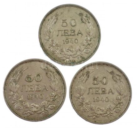 Bulgária 1940. 50L Cu-Ni 'III. Borisz' (3x) T:2 Bulgaria 1940. 50 Leva Cu-Ni 'Boris III' (3x) C:XF Krause KM#48