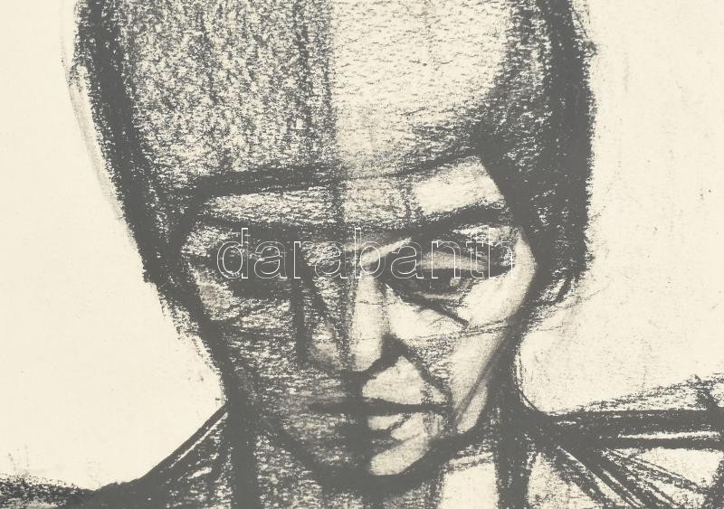 Kohán György (1910-1966): Konstruktív fej. Kréta, papír, jelzett. Üvegezett fakeretben. 24x17,5 cm. - Image 2