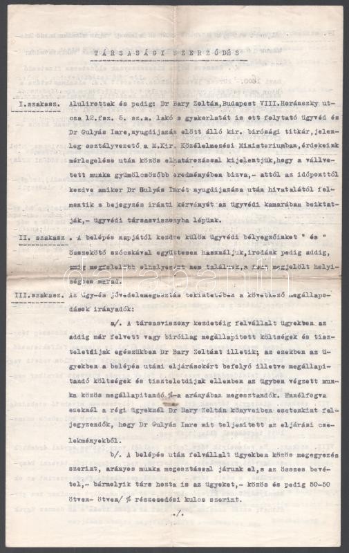 1921 Ügyvédi társulási szerződés