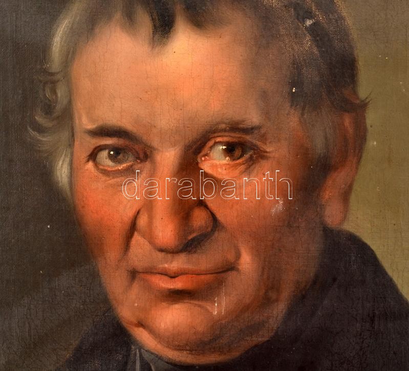 Jelzés nélkül, XIX. sz.: Férfi portré. Olaj, vászon, kartonra kasírozva. Sérült. Dekoratív fakeretben. 69x55 cm - Image 2
