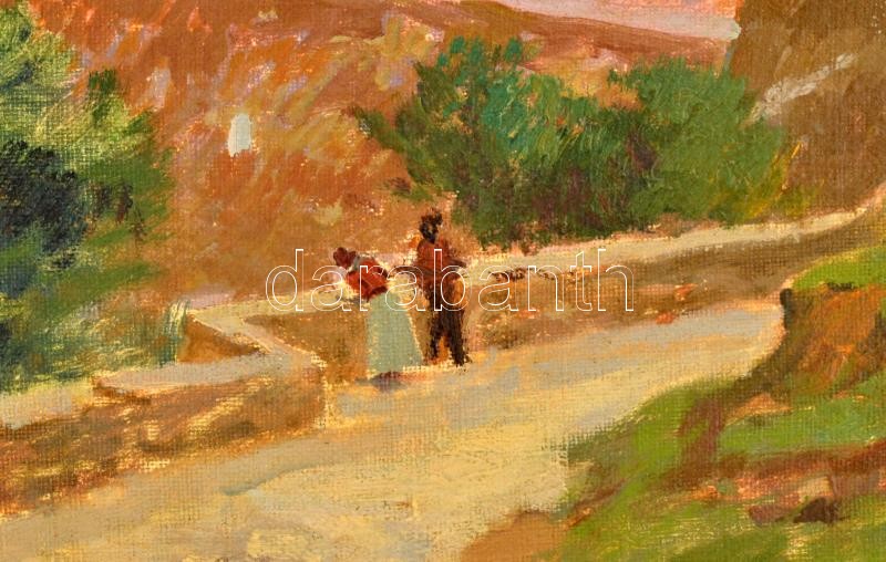 Carlo Brancaccio (1861-1920): Nápoly környéki táj. Olaj, vászon, jelezve balra lent. Dekoratív, régi fakeretben. 46x55 cm. / Carlo Brancaccio (1861-1920), Italian painter: Landscape around Naples, Italy. Oil on canvas, signed lower right. - Image 2