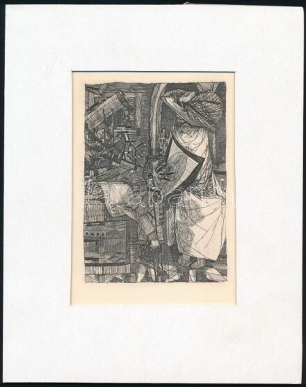 Kondor Béla (1931-1972): Az ördög. Rézkarc, papír, jelzés nélkül, paszpartuban, 11×8 cm