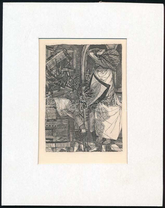 Kondor Béla (1931-1972): Az ördög. Rézkarc, papír, jelzés nélkül, paszpartuban, 11×8 cm