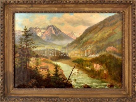 A Calame jelzéssel: Hegyvidéki táj. Olaj, vászon. Dekoratív fakeretben. 42x60 cm.