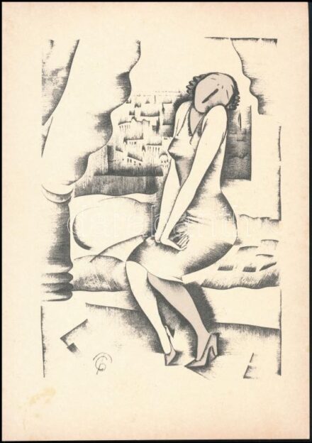 Molnár C. Pál (1894-1981): Ásítás. Kis szériás ofszet, papír, kissé foltos, 29,5×21 cm