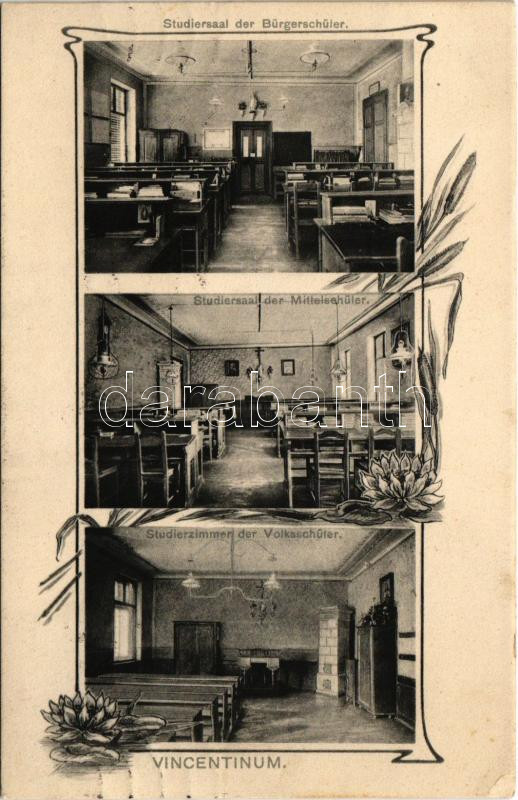 1912 Graz, Vincentinum (ehemalige Schule der Marianisten), Studiersaal der Bürgerschüler und Mittelschüler, Studierzimmer der Volksschüler / former school interior, study rooms. Art Nouveau, floral (EK)