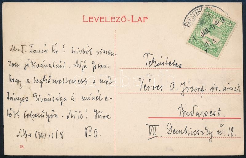 1910 Prohászka Ottokár (1858-1927) püspök autográf levelezőlapja Vértes Ö József részére