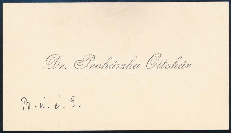 cca 1910 Prohászka Ottokár (1858-1927) püspök autográf BÚÉK felirata névjegykártyáján
