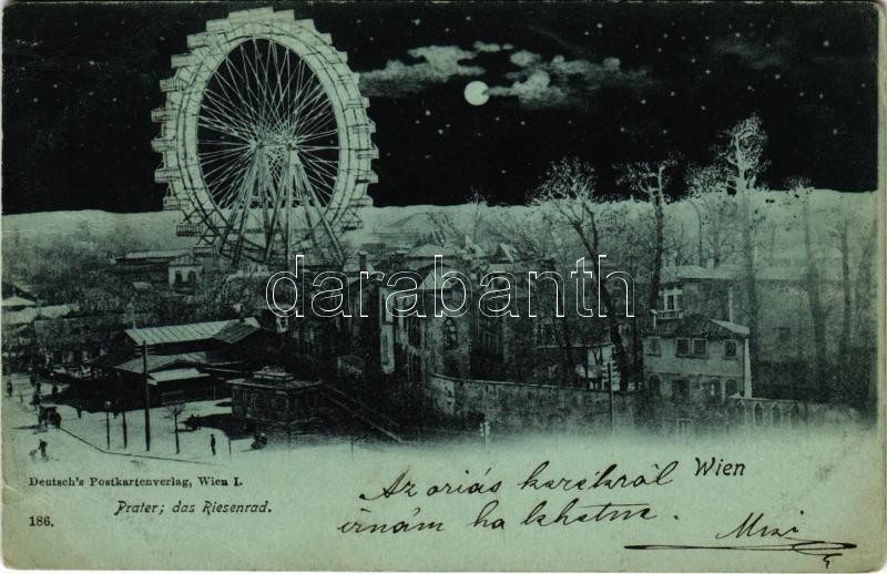 1899 (Vorläufer) Wien, Vienna, Bécs; Prater, das Riesenrad / ferris wheel at night. Deutsch's Postkartenverlag (Rb)