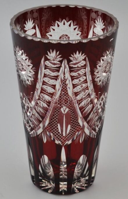 Bordó kristály váza, Hibátlan. 25 cm