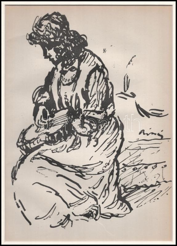 Rippl-Rónai József (1861-1927): Nő lanttal. Cinkográfia, papír, jelzett a cinkográfián, paszpartuban, 23×16 cm - Image 2