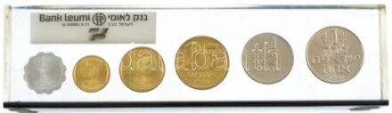Izrael 1960-1979. 1a - 1L (6xklf) forgalmi összeállítás lezárt 'Bank Leumi' műgyantás keretben T:2 Israel 1960-1979. 1 Agorah - 1 Lira (6xdiff) coin set in sealed 'Bank Leumi' synthetic resin frame C:XF