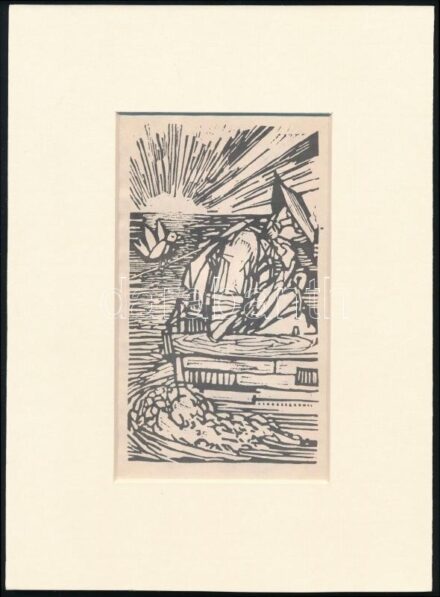 Kondor Béla (1931-1972): Madárdal. Fametszet, papír, paszpartuban 13×7 cm