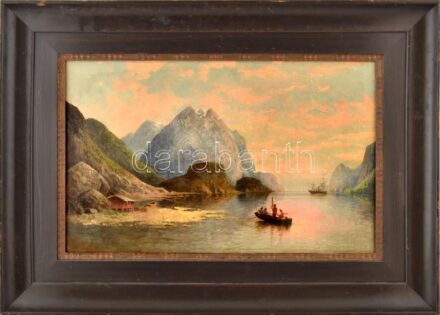 Kaufmann, Karl (1843-1901): Csónakázók. Olaj, vászon. Jelezve balra lent: Ch. Marchand. 37x58 cm. Dekoratív, kissé kopott fakeretben. / Kaufmann, Karl (1843-1901): Down by the seaside. Oil on canvas. Signed lower left: Ch. Marchand. 37x58 cm.