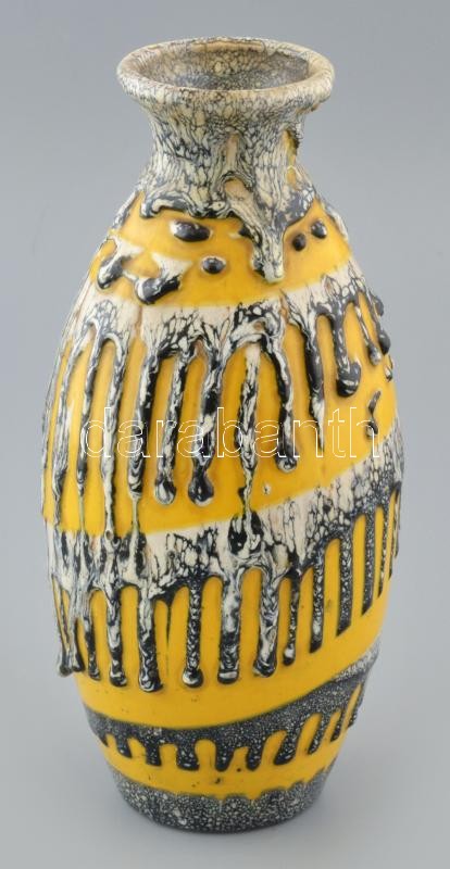 Retró vulkánmázas kerámia váza, jelzés nélkül, hibátlan, m: 29 cm