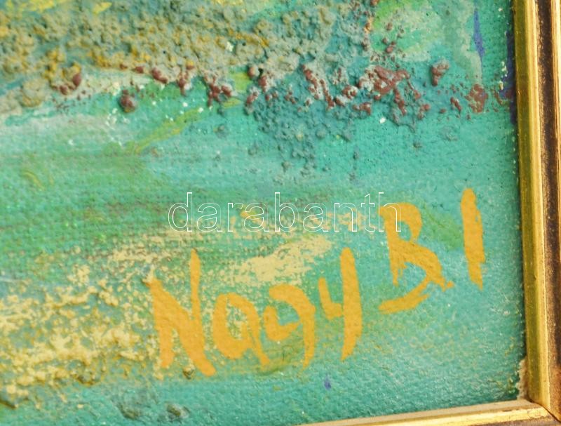 Nagy B. István (1933-2006): Táj. Olaj, vászon, jelezve jobbra lent. Hátoldalán autográf felirattal és Képcsarnok Vállalat címkéjével. Dekoratív fakeretben. 60x80 cm - Image 2