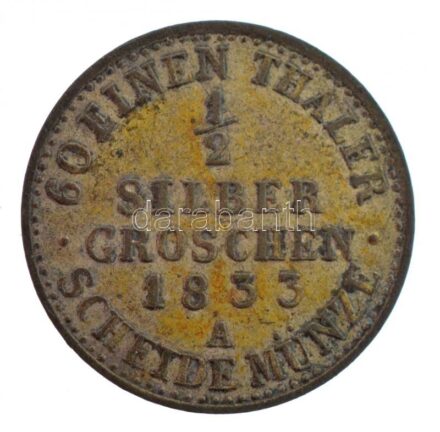 Német Államok / Poroszország 1833A 1/2gr Ag 'III. Frigyes Vilmos' Berlin (1,06g) T:2 patina / German States / Prussia 1833A 2 1/2 Groschen Ag 'Friedrich Wilhelm III' Berlin (1,06g) C:XF patina Krause KM# 409