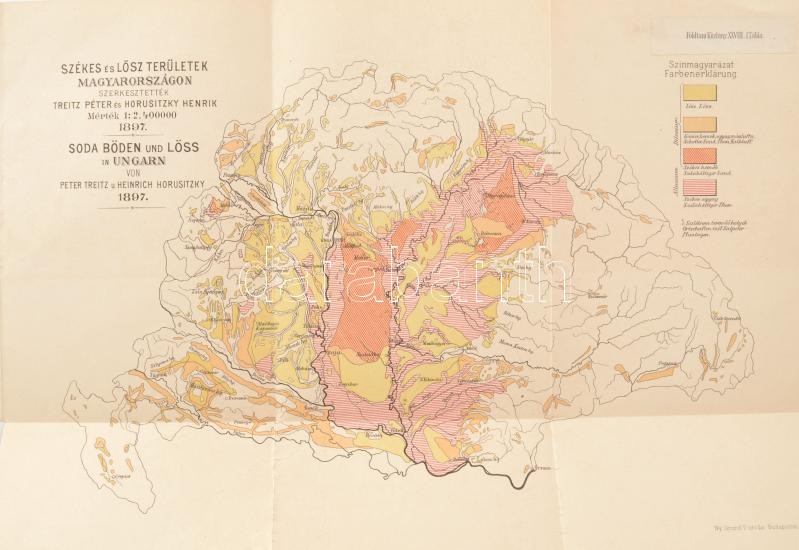 1897 Szikes és lösz területek Magyarországon. Szerk: Horusitzky Henrik és Treitz Péter. Litografált térkép, hajtva, jó állapotban 48x32 cm