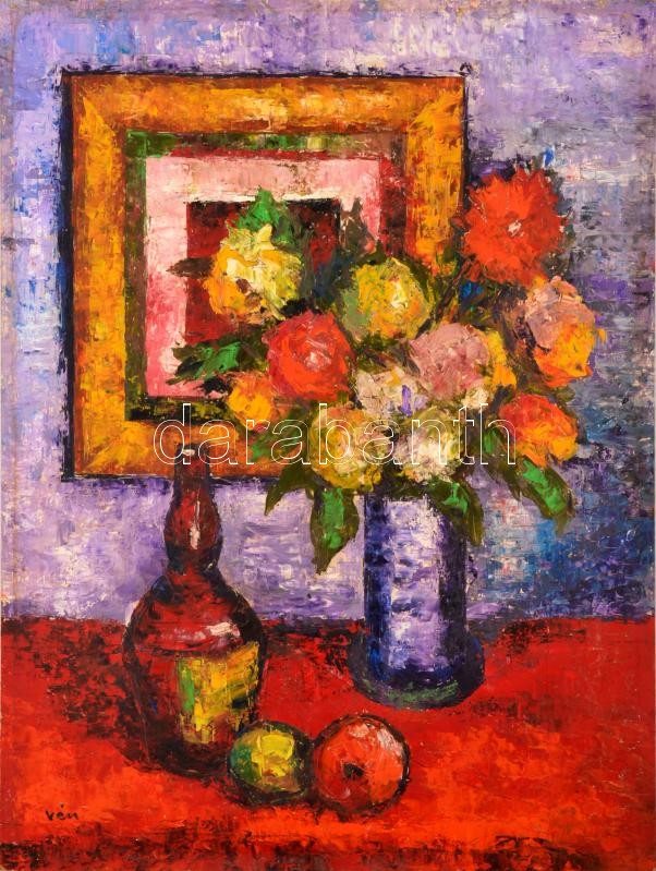 Vén jelzéssel: Csendélet. Olaj, farost. 80x60 cm