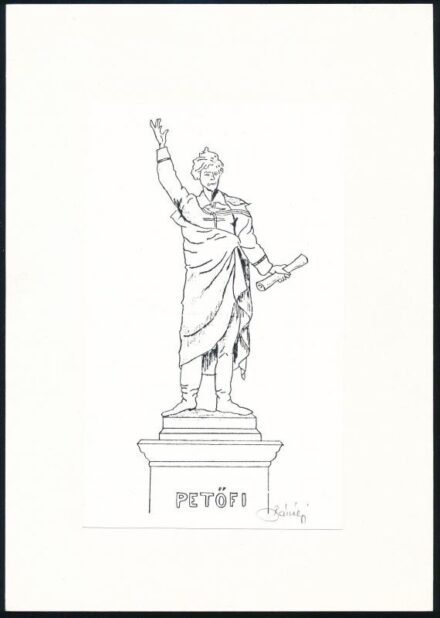 Bánsági András (1914-1993): Petőfi. Nyomat, papír, jelzett. Hátoldalán a művész bélyegzőjével. 15×9 cm