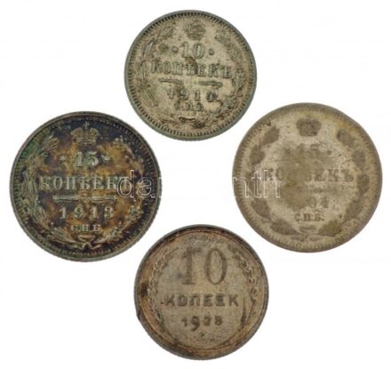 Orosz Birodalom 1904-1913. 15k Ag (2x) + 1914. 10k Ag + 1928. 10k Ag T:2-3 Russian Empire 1904-1913. 15k Ag (2x) + 1914. 10 Kopeks Ag + 1928. 10 Kopeks Ag C:XF-F