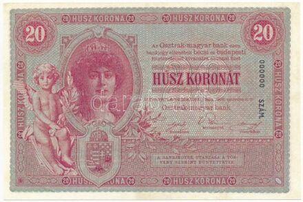 1900. 20K '0000' sorszámmal, modern másolat 'COPY' jelzéssel T:I