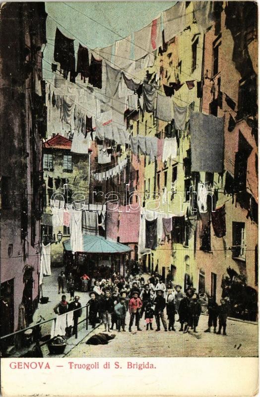 1907 Genova, Genoa; Truogoli di S. Brigida / street view, drying clothes (EK)