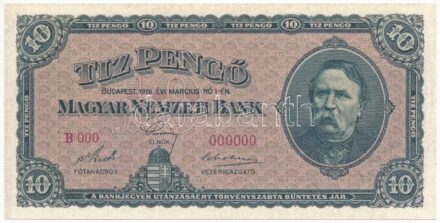 1926. 10P 'B 000 000000' sorszámmal, modern másolat 'COPY' jelzéssel T:I